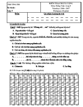 Đề kiểm tra chất lượng Tiếng việt lớp 5 - Năm học 2016-2017